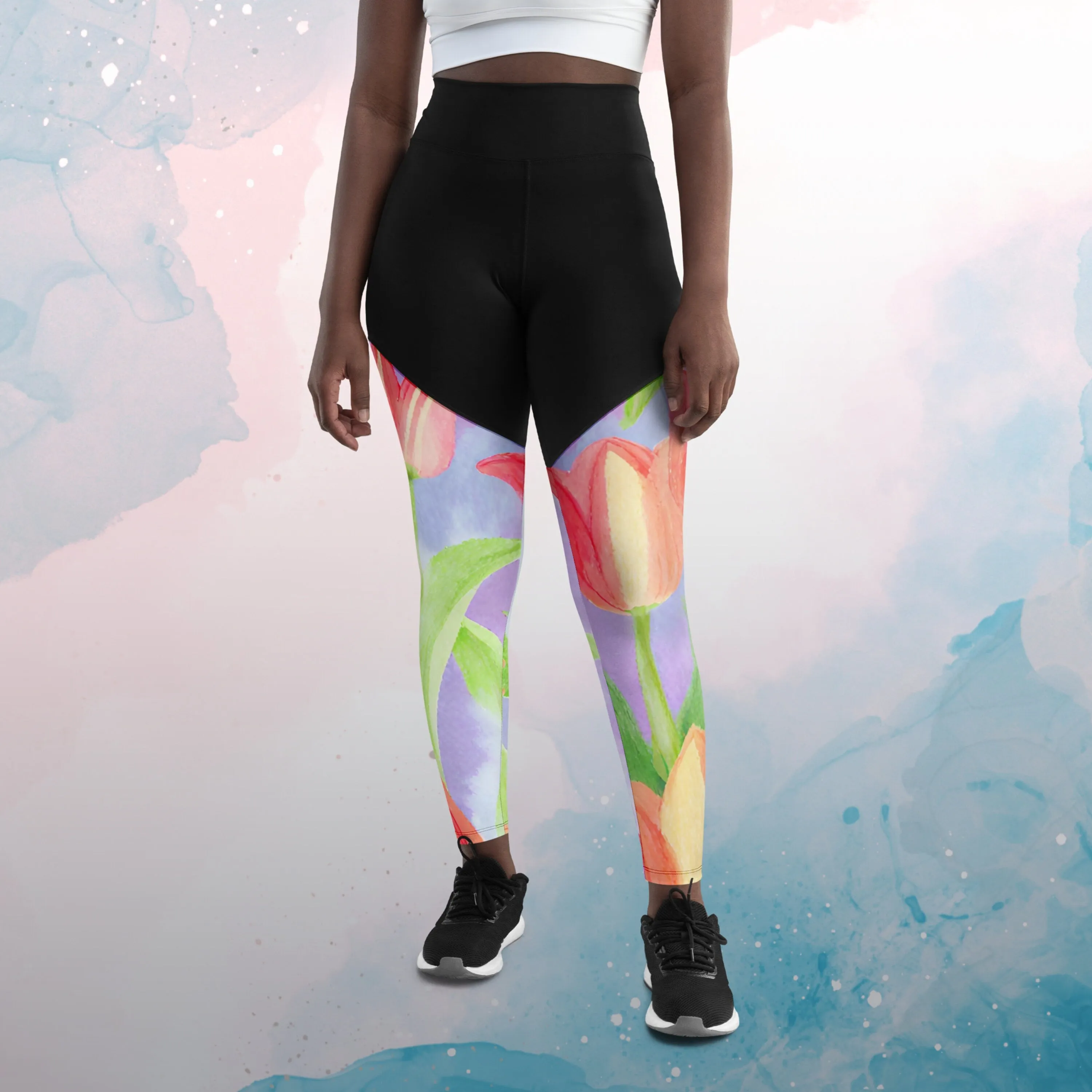 Red Watercolor Tulips Womens Compression Sports Leggings Gym Gift