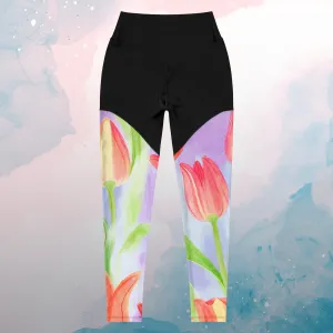 Red Watercolor Tulips Womens Compression Sports Leggings Gym Gift