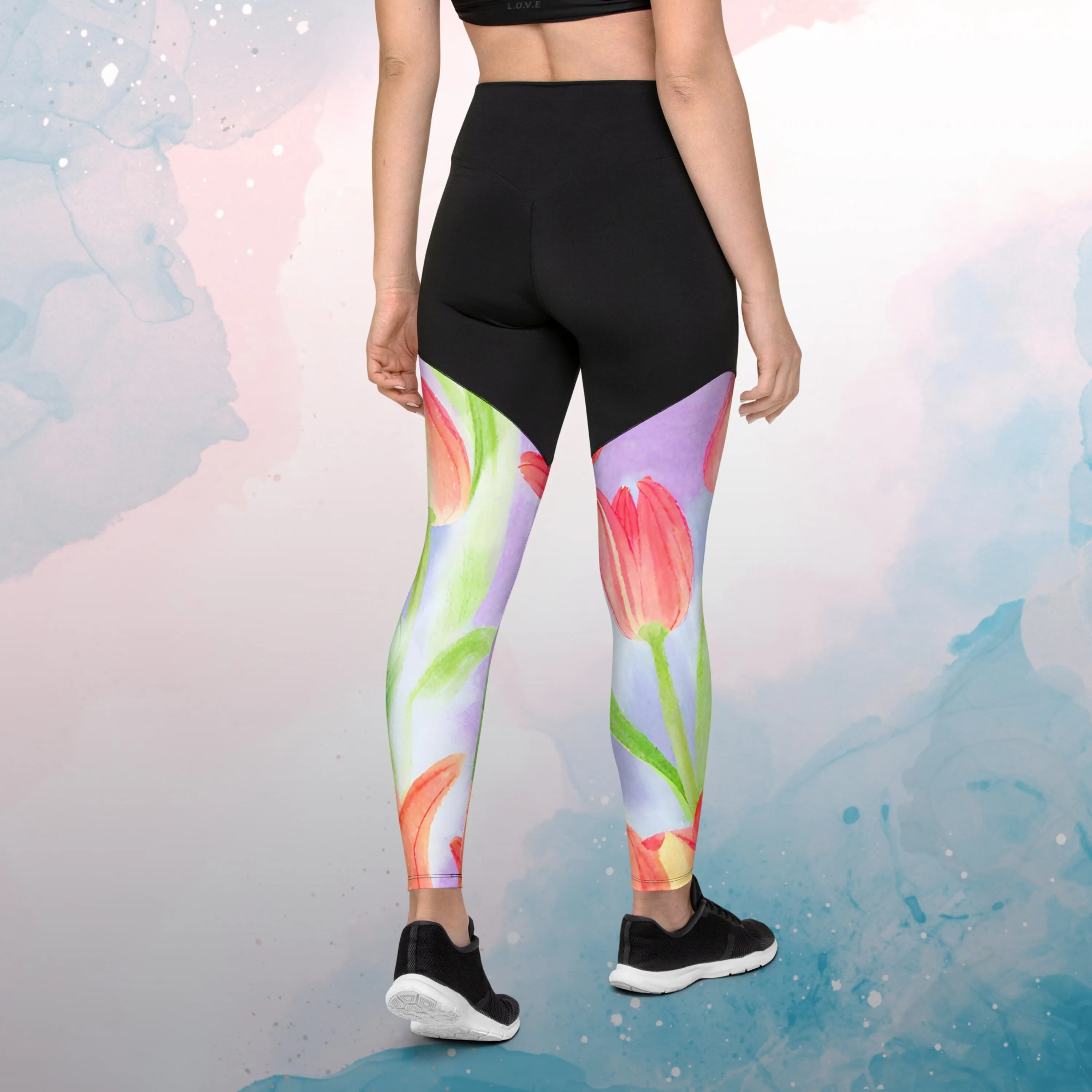 Red Watercolor Tulips Womens Compression Sports Leggings Gym Gift