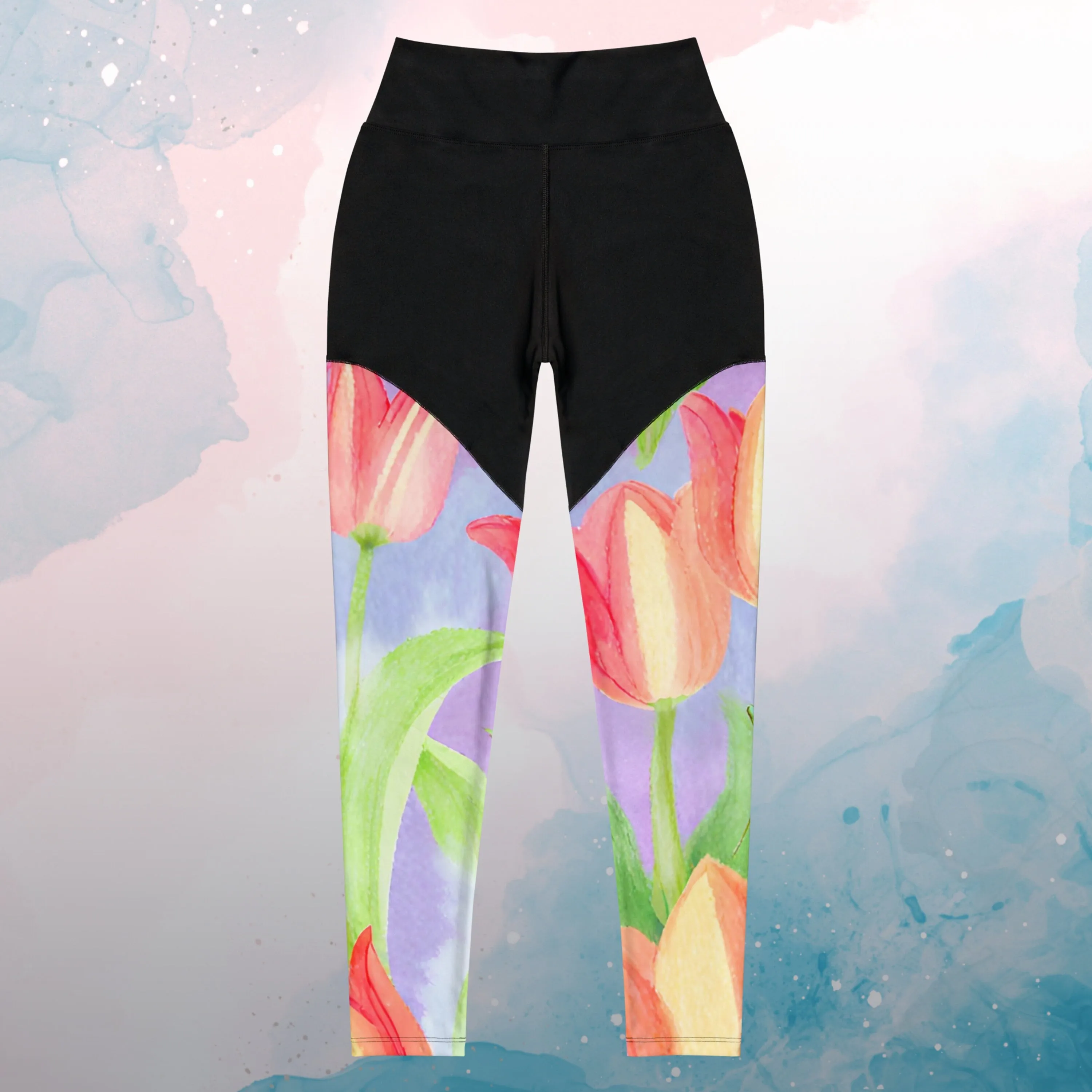 Red Watercolor Tulips Womens Compression Sports Leggings Gym Gift