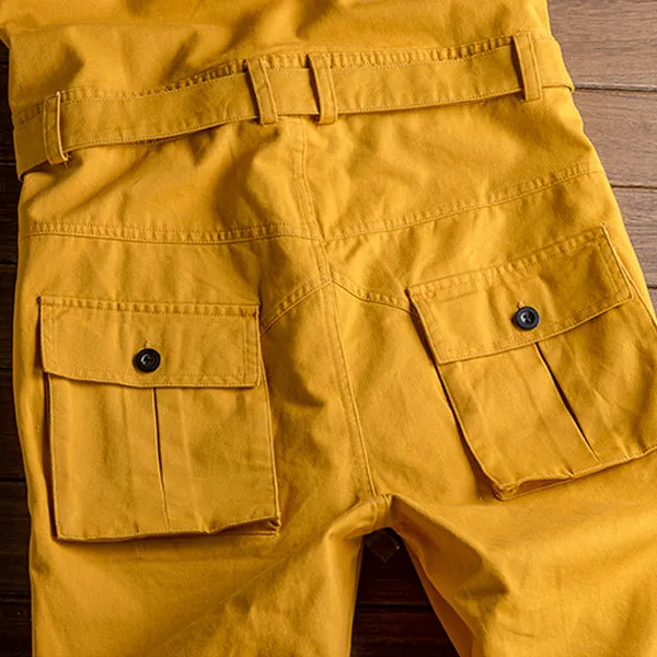 Retro Casual Multi-Pocket Boilersuit Short Sleeve Jumpsuits Workear Coveralls Streetwear Overalls Playsuit