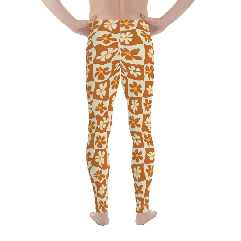 Retro Flower Checkerboard Men's Leggings