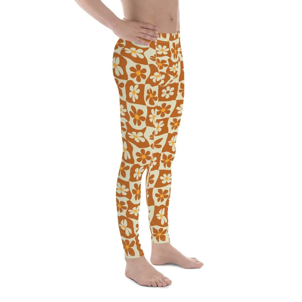 Retro Flower Checkerboard Men's Leggings