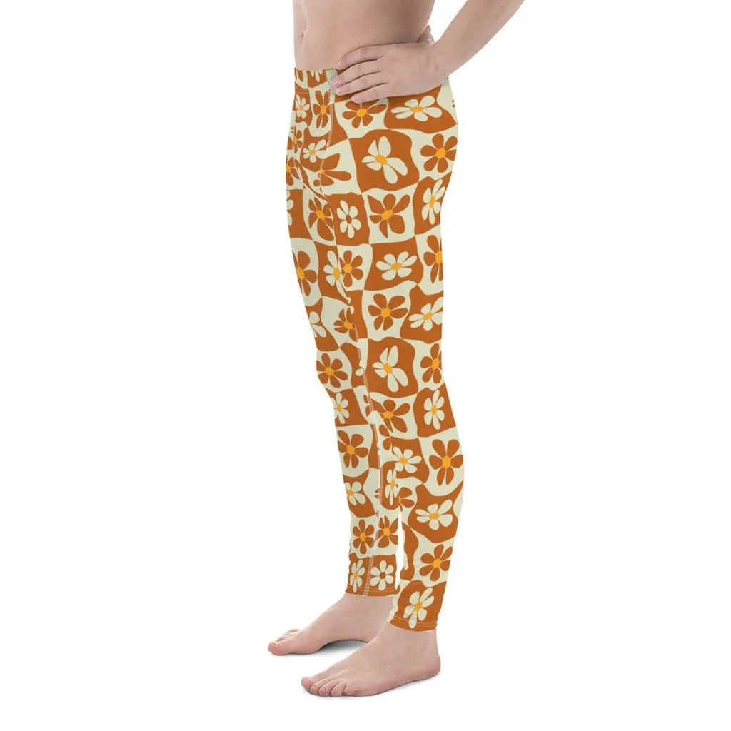 Retro Flower Checkerboard Men's Leggings