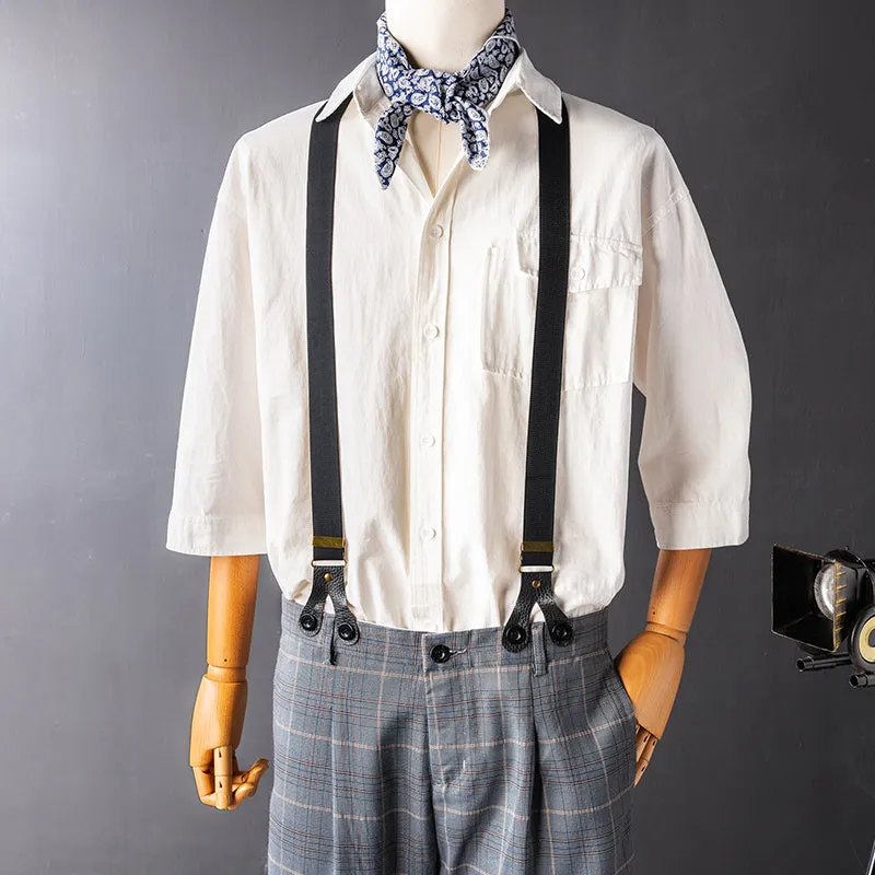 Retro Gray Check Overalls Gentleman Suspenders Casual Slim Trousers