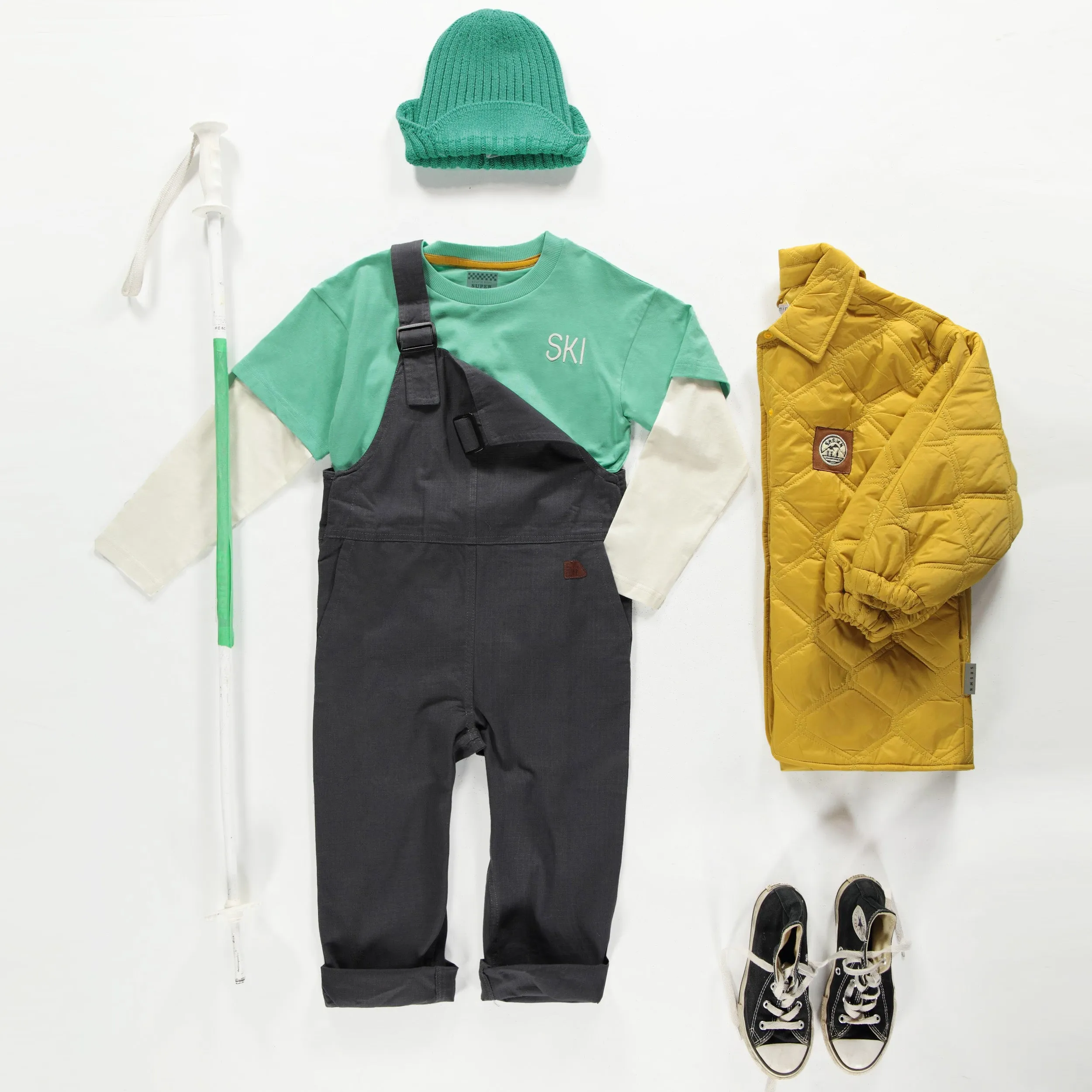 Salopette ample charcoal en coton, enfant || Loose fit charcoal overalls in cotton, child