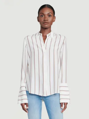 Silk Long Cuff PJ Blouse -- Off White Multi