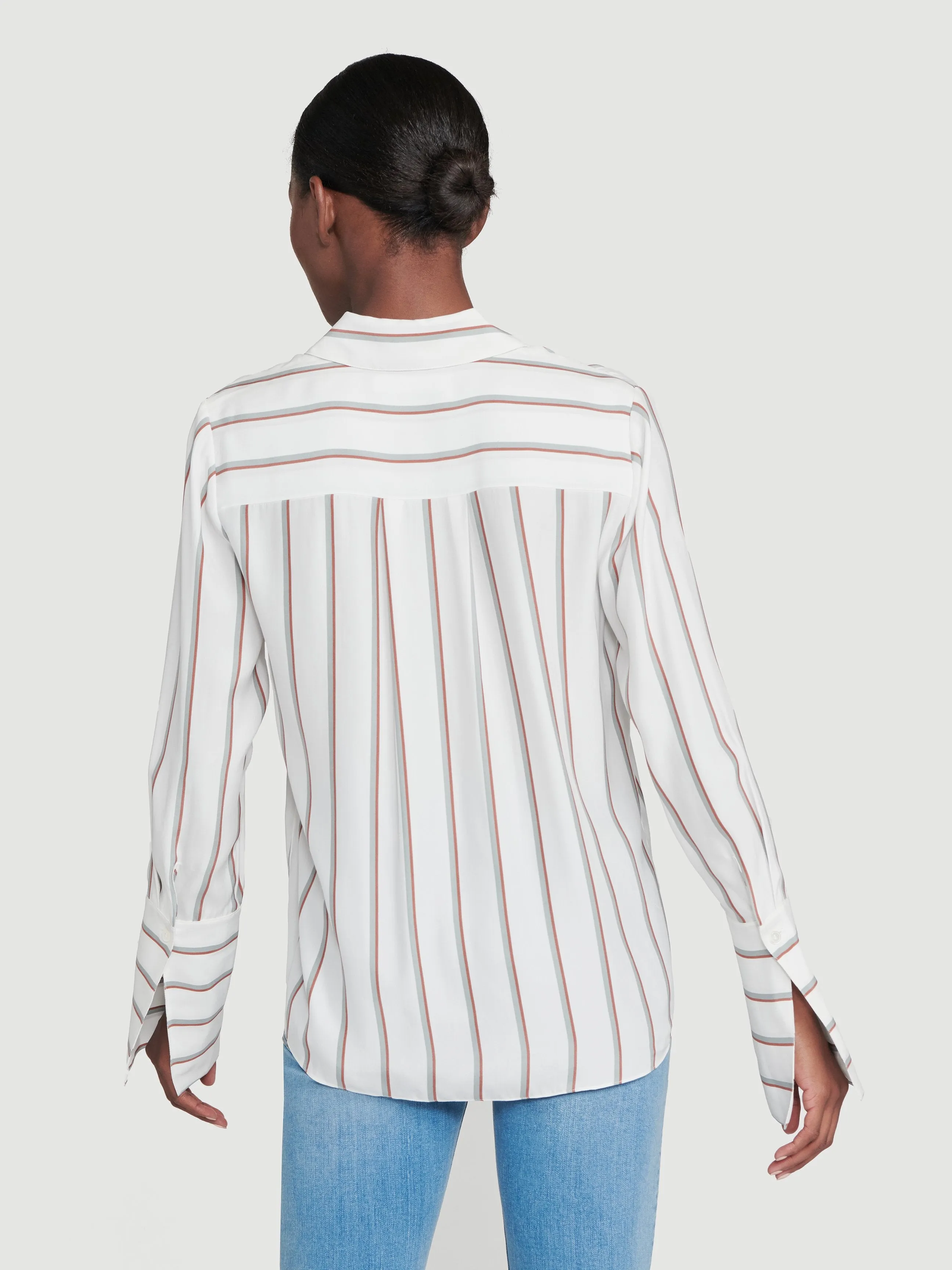 Silk Long Cuff PJ Blouse -- Off White Multi