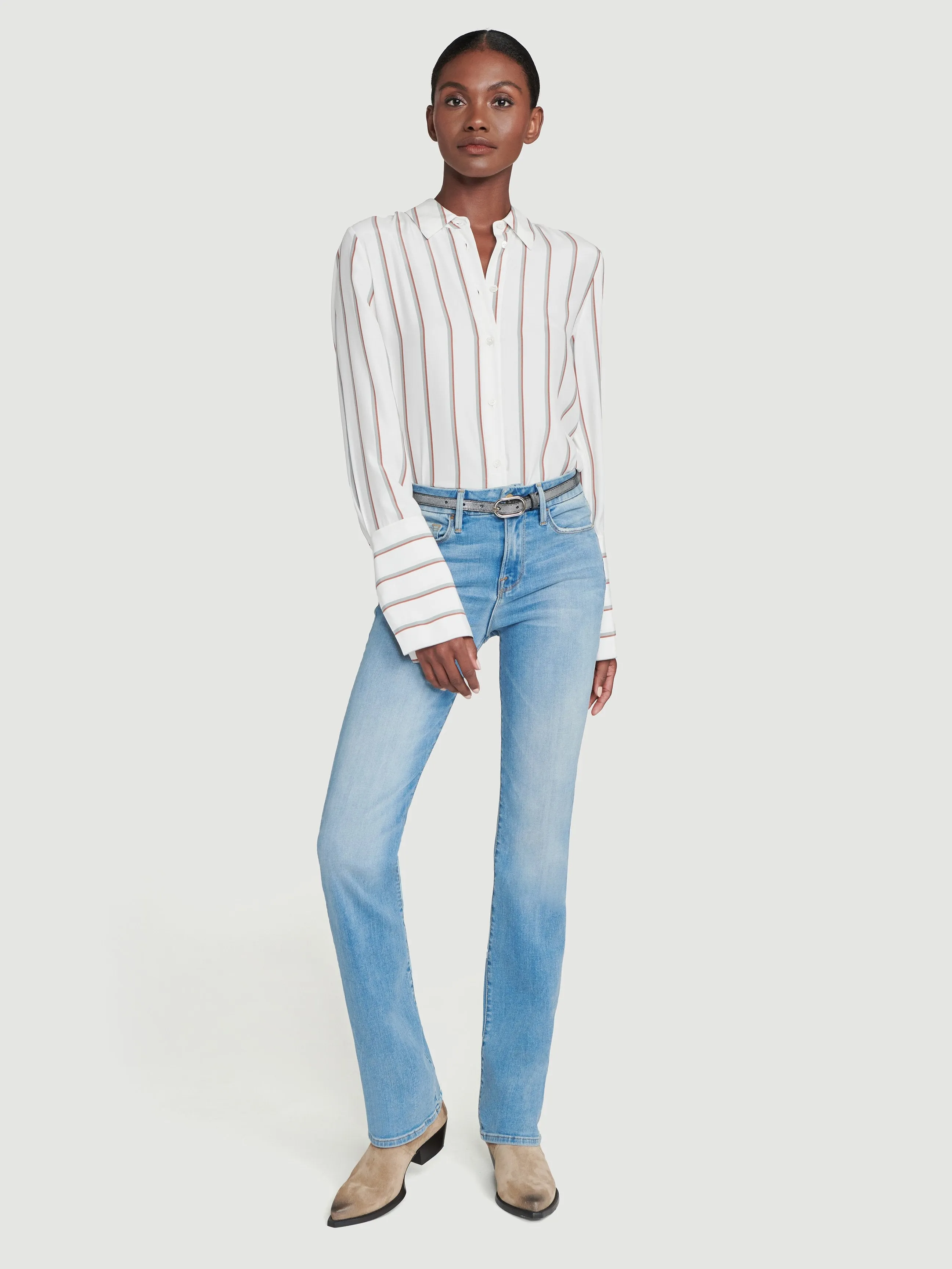 Silk Long Cuff PJ Blouse -- Off White Multi