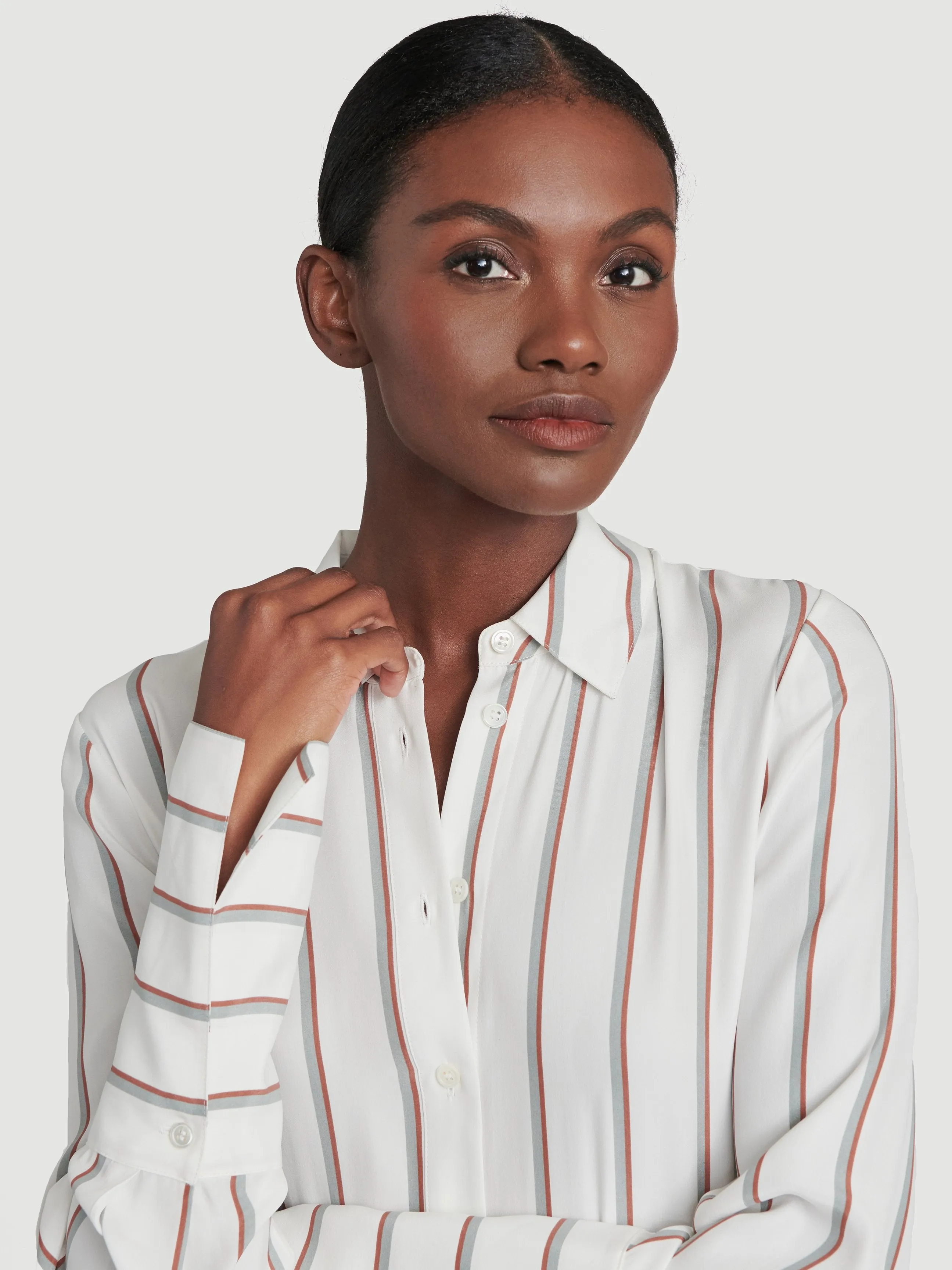 Silk Long Cuff PJ Blouse -- Off White Multi