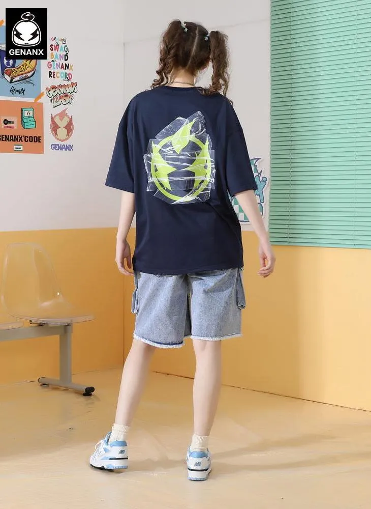 Simple Funny Logo Letter Print Drop-Shoulder Sleeve T-Shirt