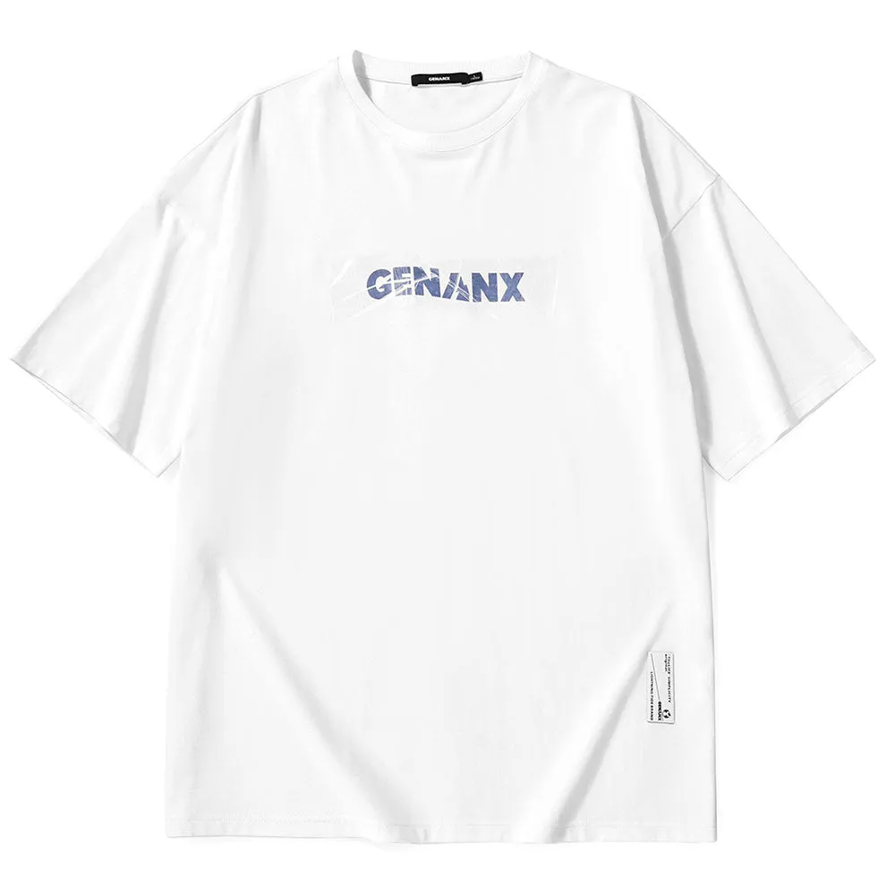 Simple Funny Logo Letter Print Drop-Shoulder Sleeve T-Shirt