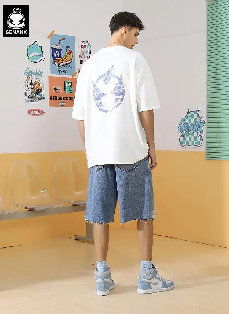 Simple Funny Logo Letter Print Drop-Shoulder Sleeve T-Shirt
