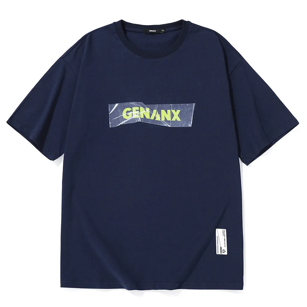 Simple Funny Logo Letter Print Drop-Shoulder Sleeve T-Shirt