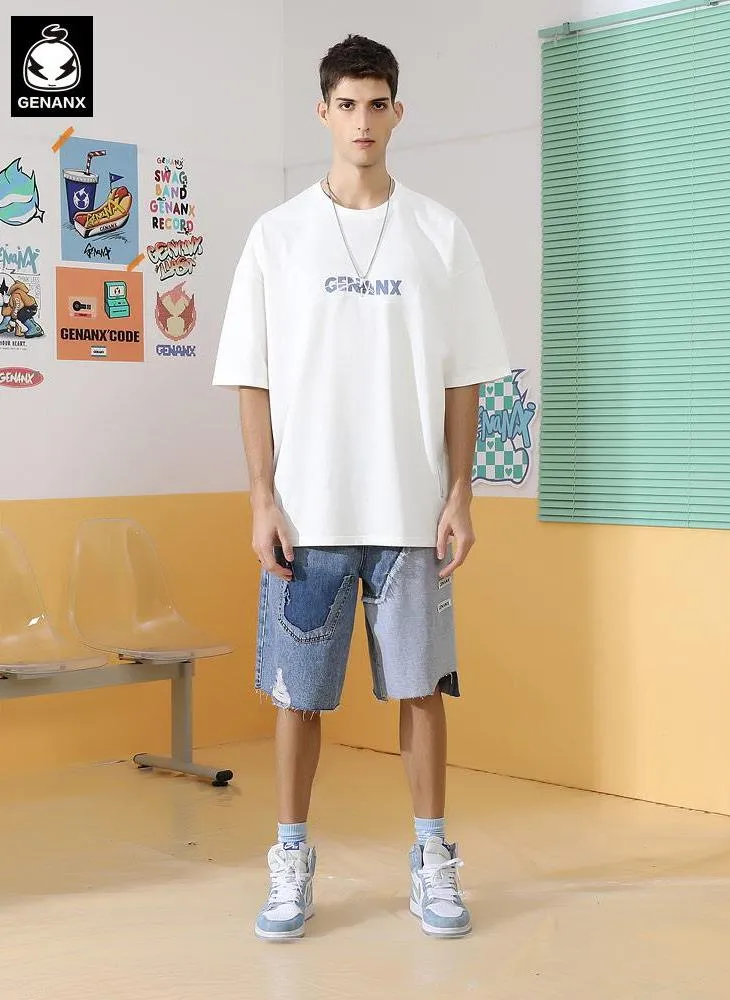 Simple Funny Logo Letter Print Drop-Shoulder Sleeve T-Shirt