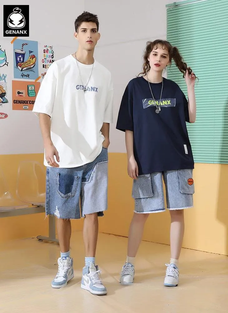 Simple Funny Logo Letter Print Drop-Shoulder Sleeve T-Shirt