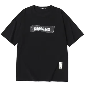 Simple Funny Logo Letter Print Drop-Shoulder Sleeve T-Shirt