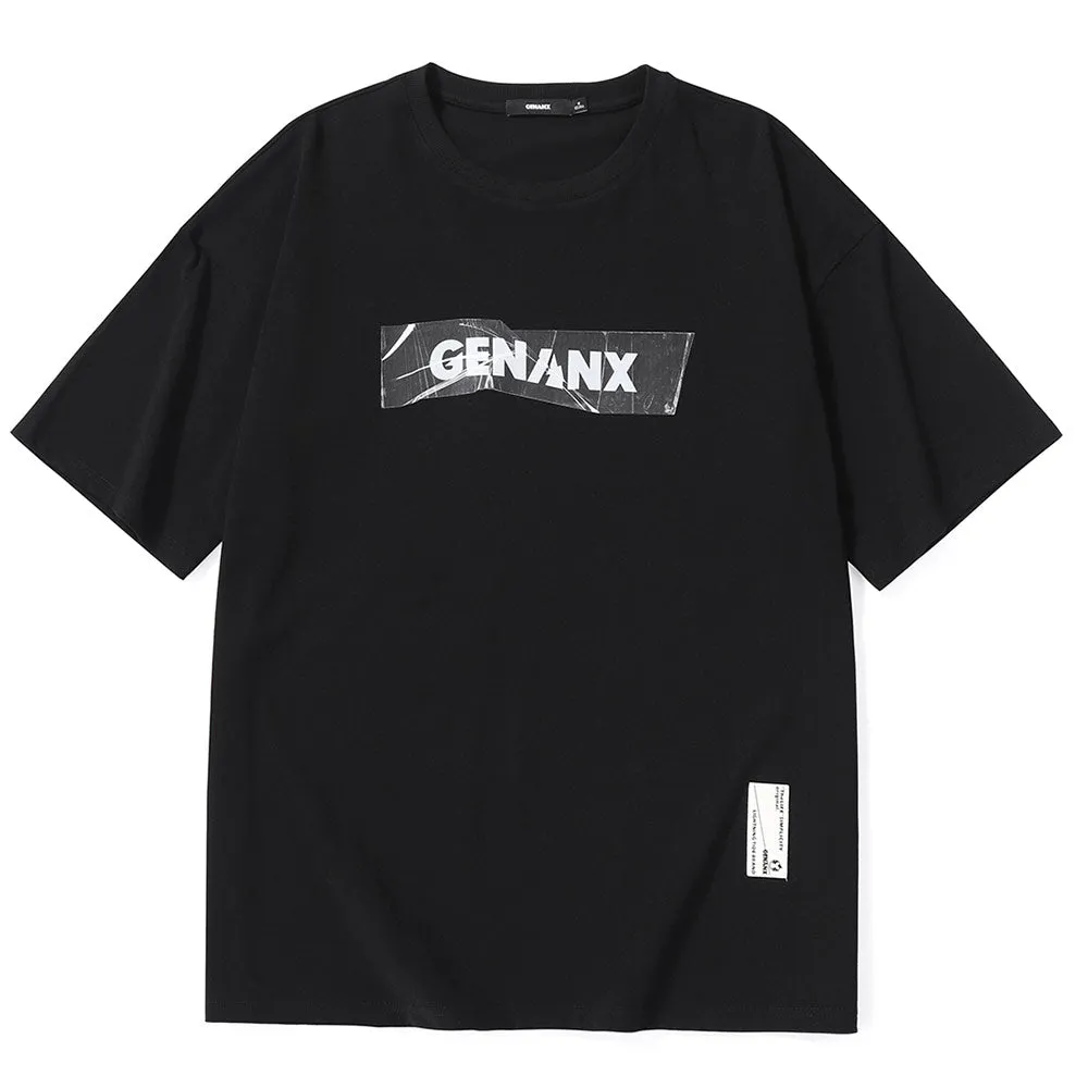 Simple Funny Logo Letter Print Drop-Shoulder Sleeve T-Shirt