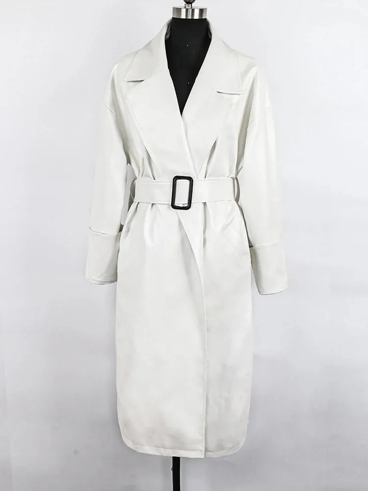 Stylish Long Oversized Faux Leather Trench Coat