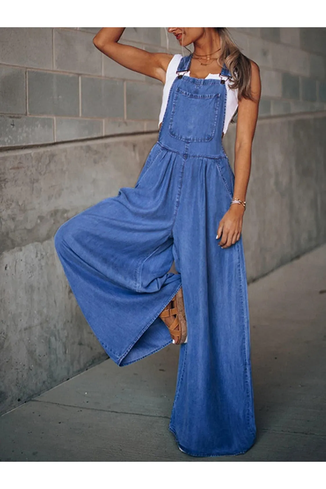 Take Me There Wide Leg Denim Overalls