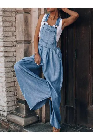 Take Me There Wide Leg Denim Overalls