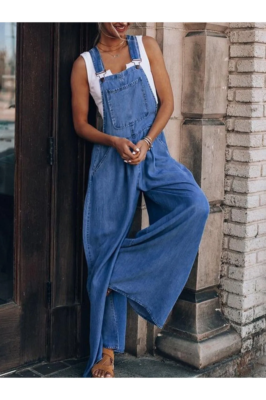 Take Me There Wide Leg Denim Overalls