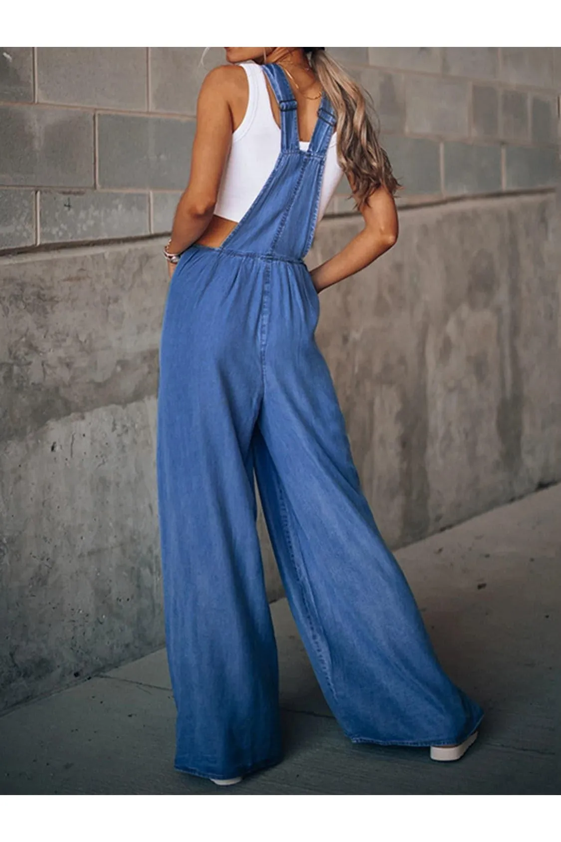 Take Me There Wide Leg Denim Overalls
