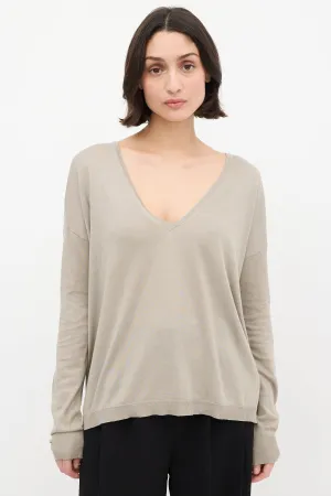 Taupe Silk & Cotton V-Neck Sweater