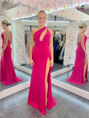 Teresa | Mermaid One Shoulder Pink Cutout Long Prom Dress