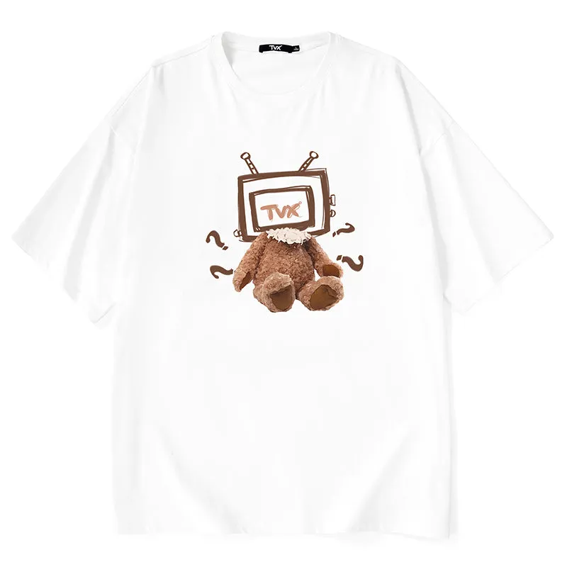 TV Teddy Bear Print Cotton T-Shirt