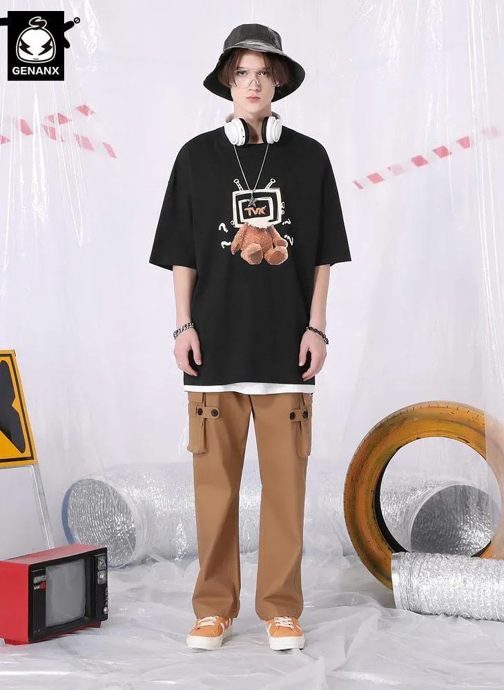TV Teddy Bear Print Cotton T-Shirt