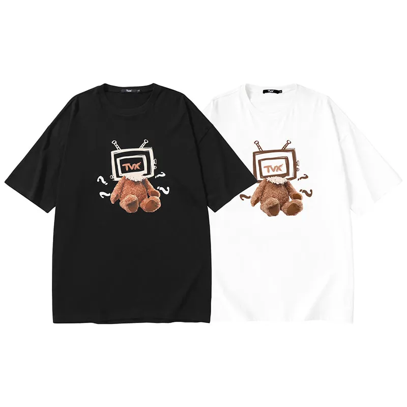 TV Teddy Bear Print Cotton T-Shirt