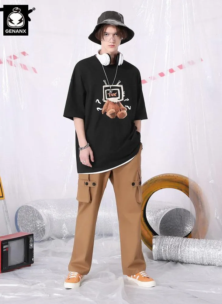 TV Teddy Bear Print Cotton T-Shirt