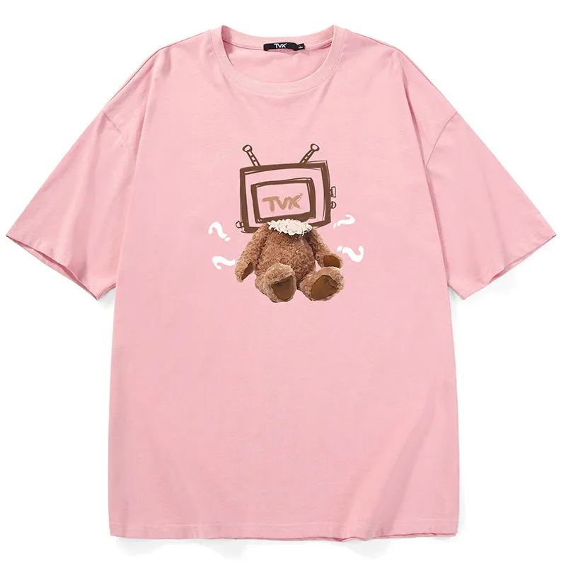 TV Teddy Bear Print Cotton T-Shirt