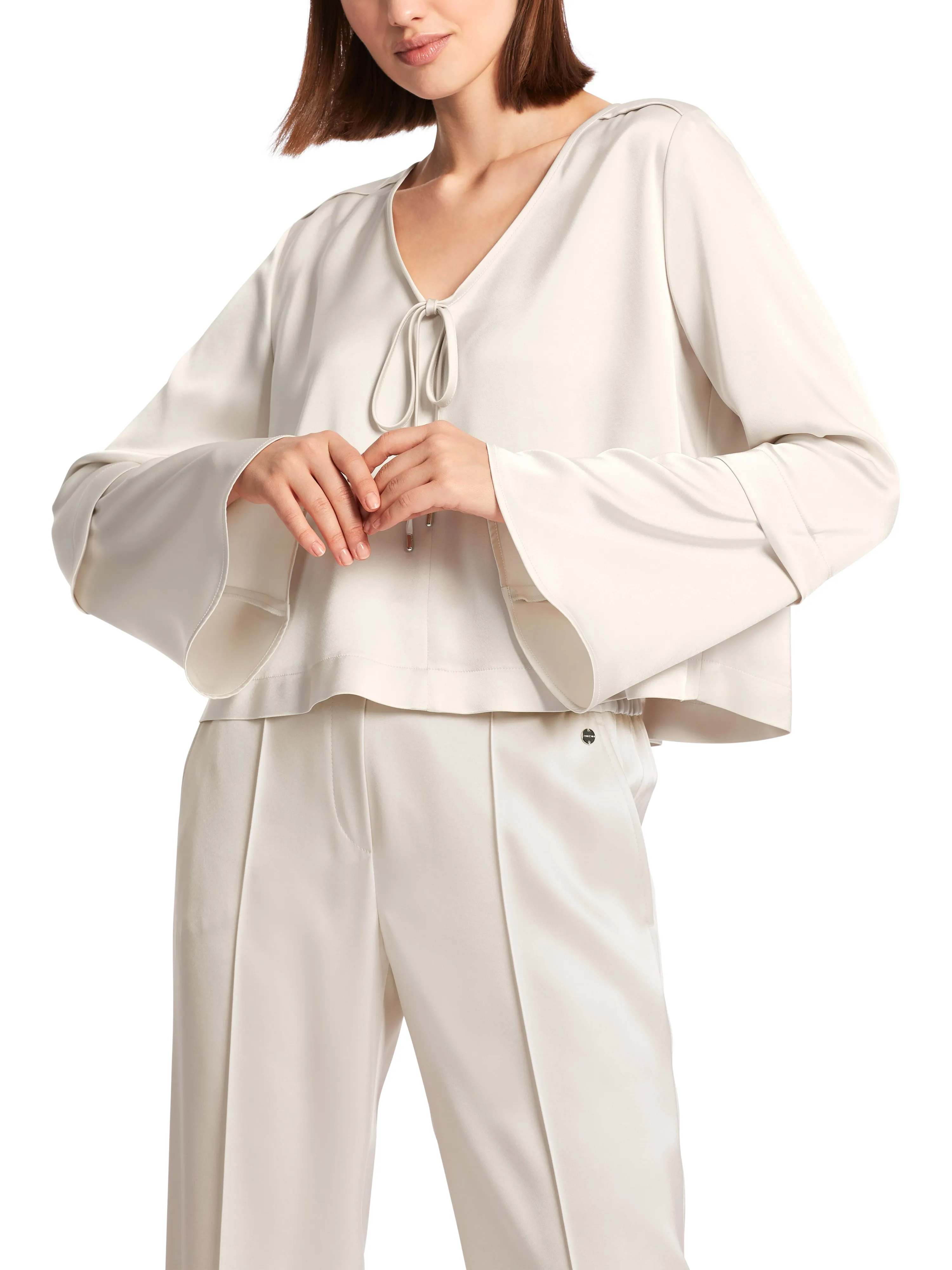 V-Neck Fluted Sleeve Blouse