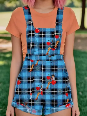 Vintage Pin-Up Blue Plaid Overall Shorts