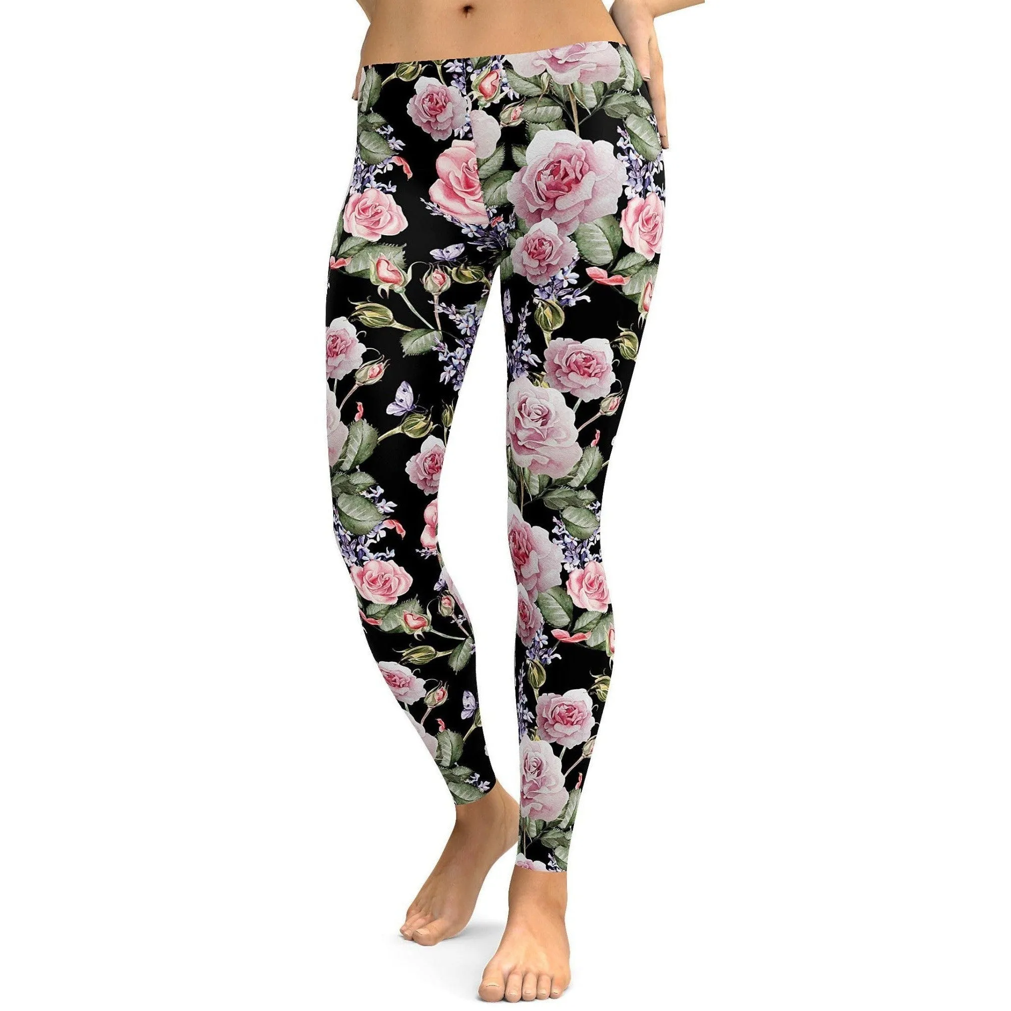 Watercolor Roses & Lavender Leggings