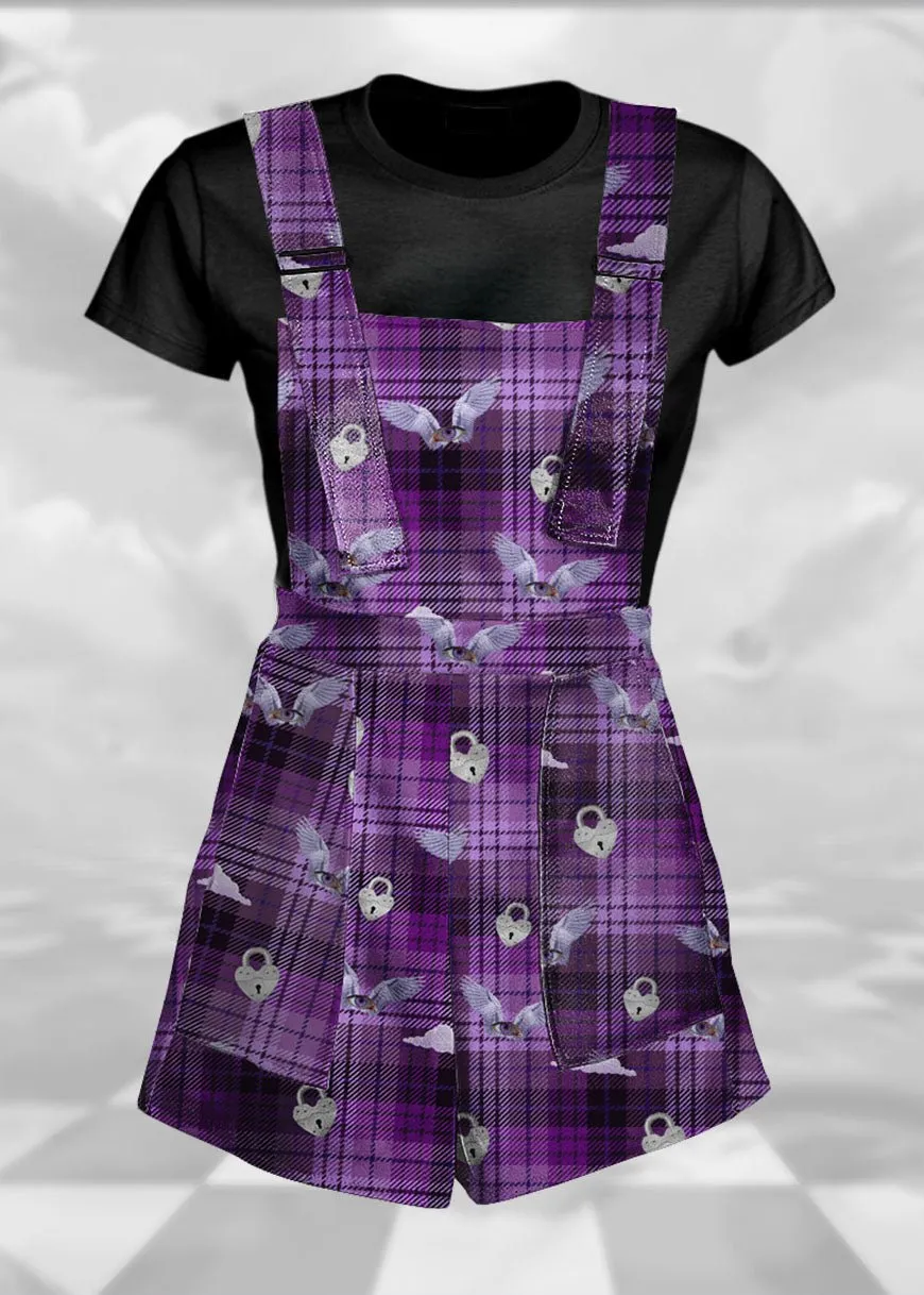 Weirdcore Aesthetic Grunge Purple Plaid Overalls