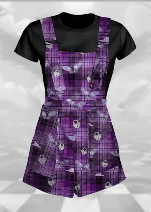 Weirdcore Aesthetic Grunge Purple Plaid Overalls