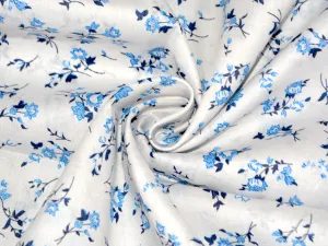 White Floral Printed Cotton Linen Shirting Fabric