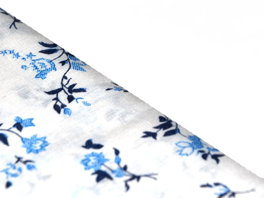 White Floral Printed Cotton Linen Shirting Fabric