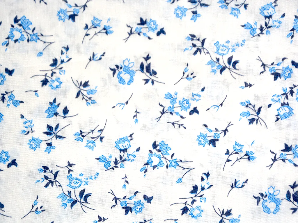 White Floral Printed Cotton Linen Shirting Fabric