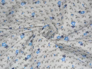 White Flower Printed Cotton Linen Shirting Fabric