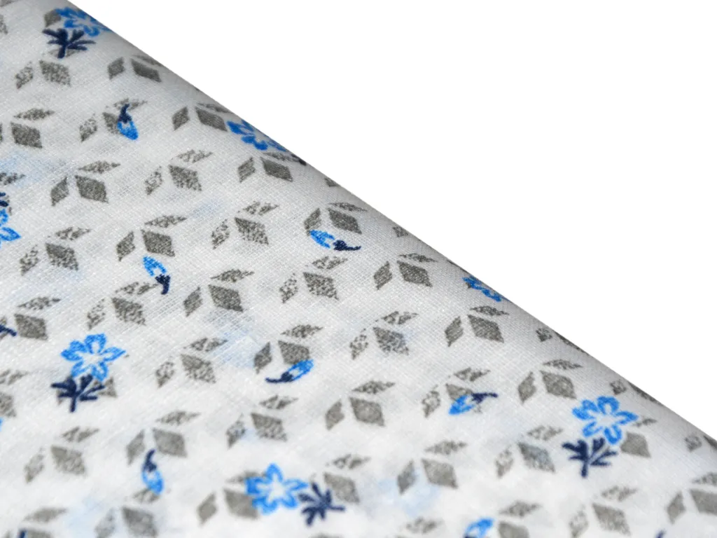 White Flower Printed Cotton Linen Shirting Fabric