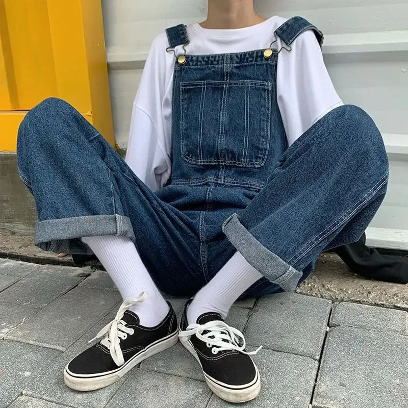 WIAOFELLAS  -  Spring Autumn Retro Oversize Denim Overalls Men's Large Size Workwear Causal Loose High Street Suspender Jumpsuits Male Clothes