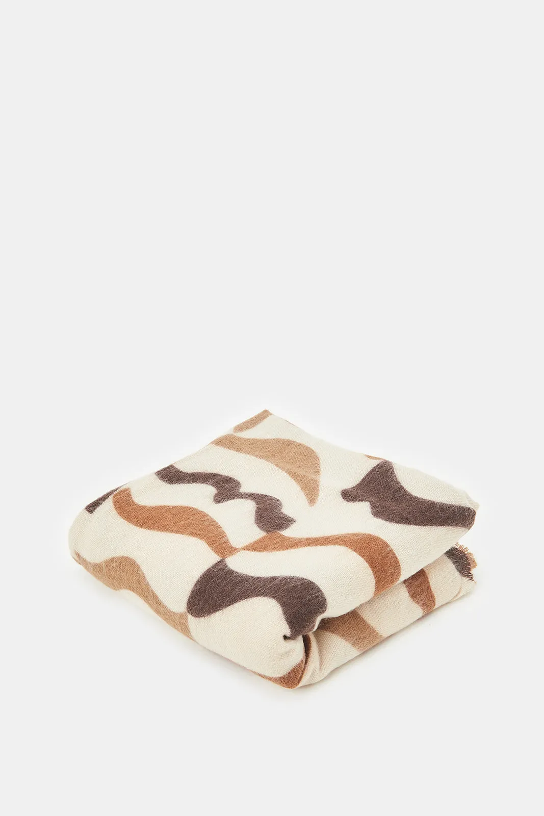Women Beige And Brown Knitted Blanket Scarf