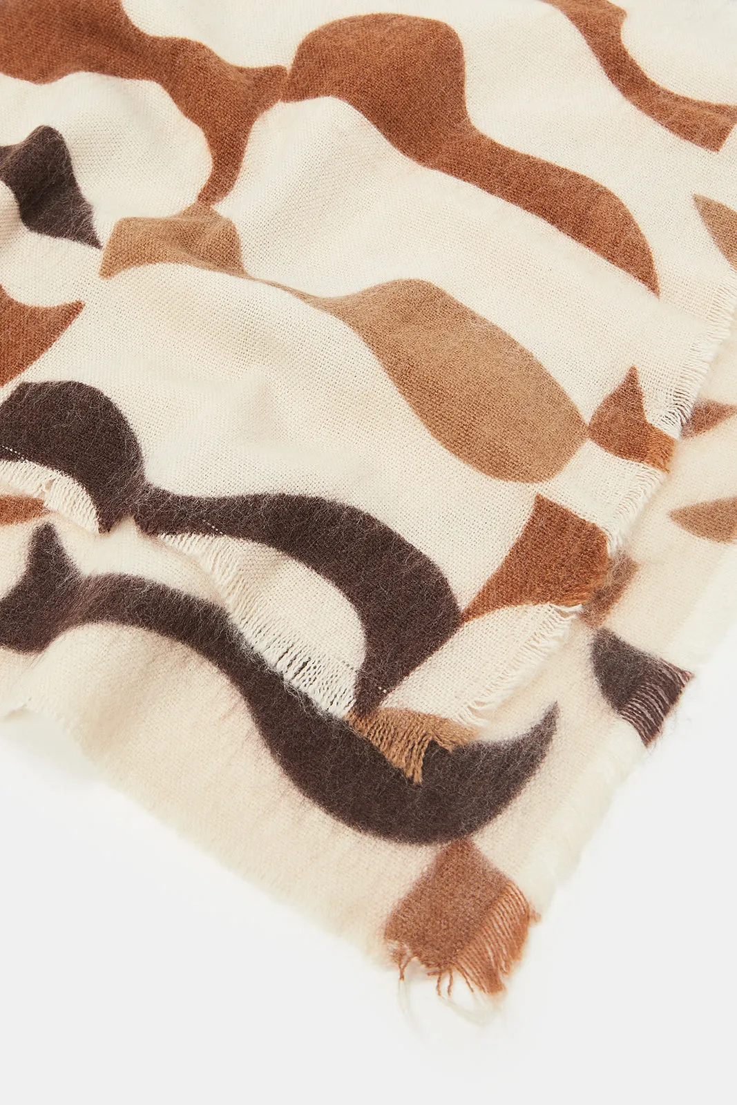 Women Beige And Brown Knitted Blanket Scarf