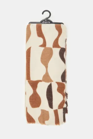 Women Beige And Brown Knitted Blanket Scarf